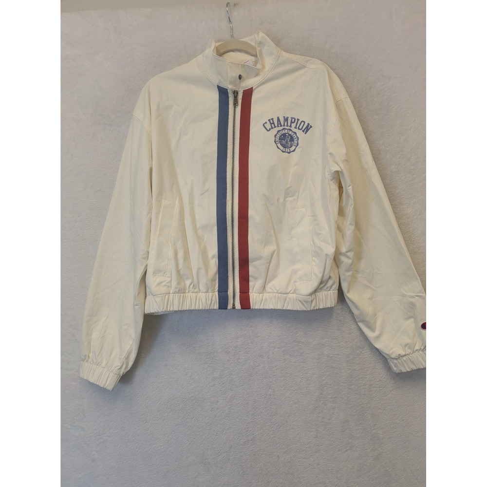 Champion Women Cream Athletic Jacket‎ University Logo Full Zip Size S
